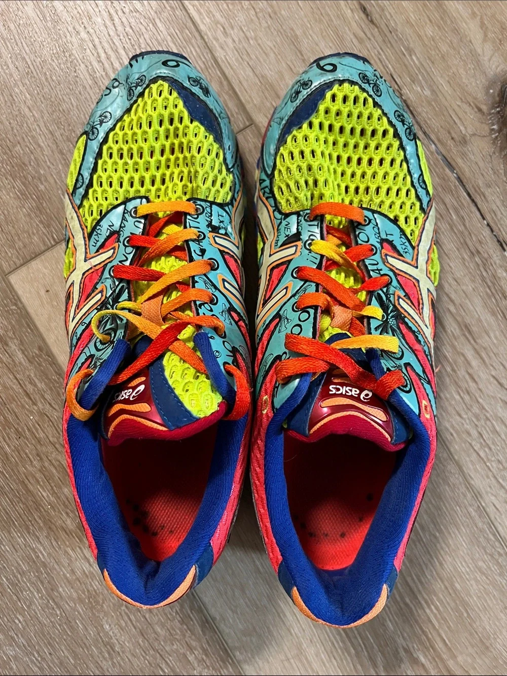 Asics - Gel Noosa Tri 6 Neon Yellow, Blue, Pink Athletic Sneakers, Men’s Size 9